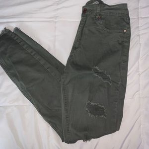 Army green ripped jeans